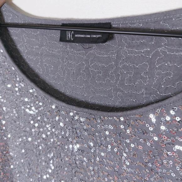 INC International Concepts Silver Gray Sequin Dressy Top XL - Picture 3 of 6
